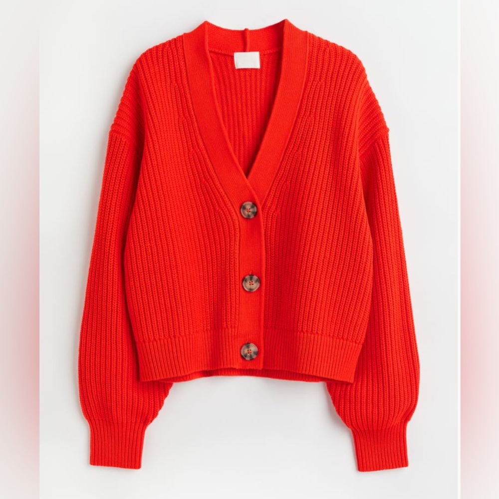H&M orange-red rib-knit cardigan size Small